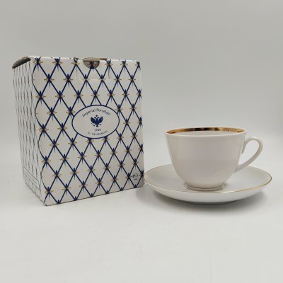 купить Пара чайная "Белоснежка", форма "Весенняя" (в коробке), фарфор, золочение, картон, Императорский фарфоровый завод (ИФЗ), Российская Федерация, 2003-2025 гг.