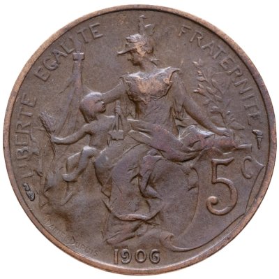 купить Франция 5 сантимов (centimes) 1906