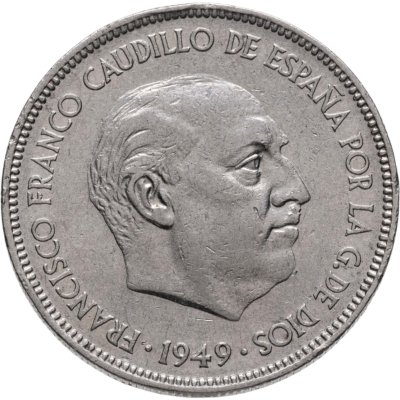 купить Испания 5 песет (pesetas) 1949, 49 внутри звезды
