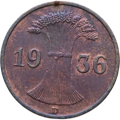 купить Германия 1 рейхспфенниг (reichspfennig) 1936 D знак монетного двора "D" — Мюнхен