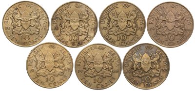 купить Кения набор монет 10 центов 1966-1978 (7 штук)