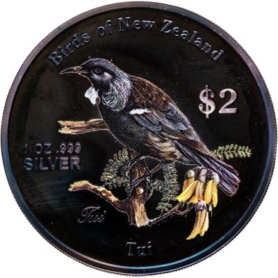 купить Острова Кука 2 доллара (dollars) 2005 Птицы Новой Зеландии - Новозеландский туи