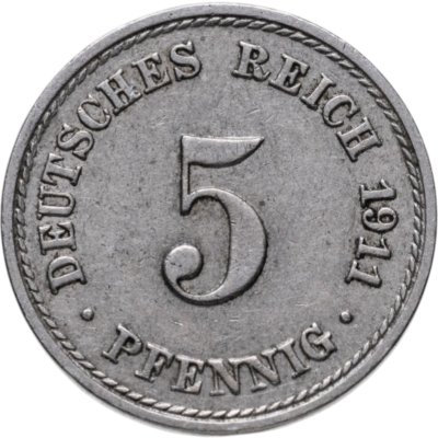 купить Германия 5 пфеннигов (pfennig) 1911, знак монетного двора: "A"