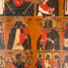 Купить Икона многочастная с предстоящими "Пресвятая Богородица, Святой Николай Чудоворец, Святые мученики Гурий, Самон и Авив", дерево, темпера, Российская империя, 1850-1880 гг.