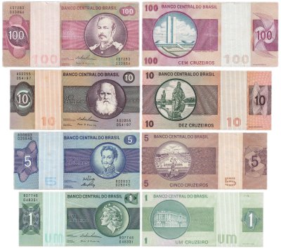 купить Бразилия набор из 4 банкнот 1, 5, 10, 100 крузейро 1975-1980