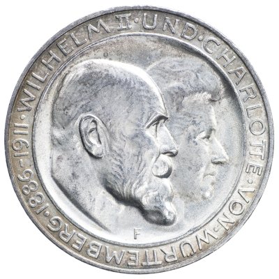 купить Германская империя [Вюрттемберг] 3 марки 1911 F [J.177a / KM#636] "25 лет свадьбы"