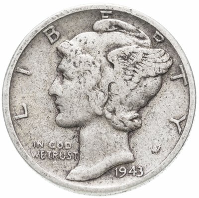 купить США 10 центов (дайм, one dime) 1943 Mercury Dime Без отметки монетного двора