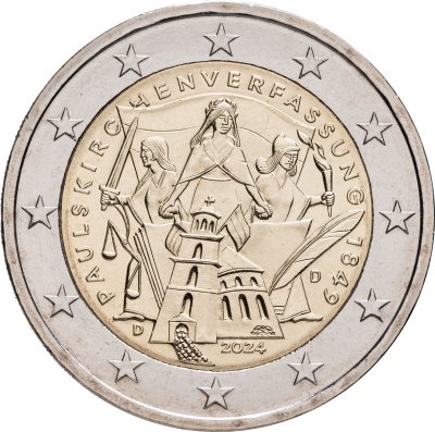 купить Германия 2 евро (euro) 2024 175 лет Конституции Паульскирхе, знак монетного двора "D" - Мюнхен
