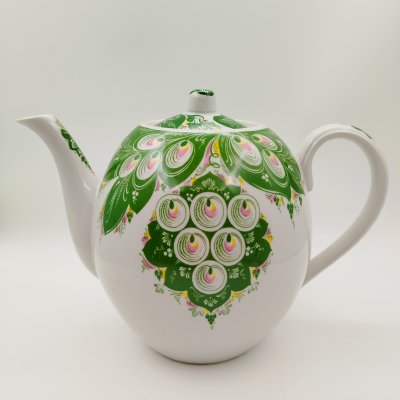 купить Доливной чайник с декором в виде павлиньего пера, фарфор, деколь, Дмитровский фарфоровый завод (ДФЗ Вербилки), СССР, 1965-1991 гг.