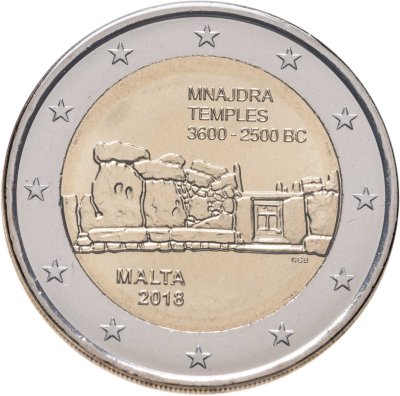 купить Мальта 2 евро 2018 "Доисторические места Мальты - Храм Мнайдры" в коинкарте
