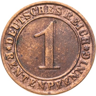 купить Германия 1 пфенниг (рентенпфенниг, rentenpfennig) 1924 D знак монетного двора "D" — Мюнхен