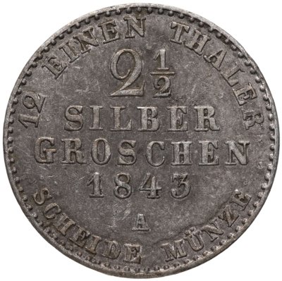 купить Германия Пруссия 2 1/2 серебряных гроша 1843