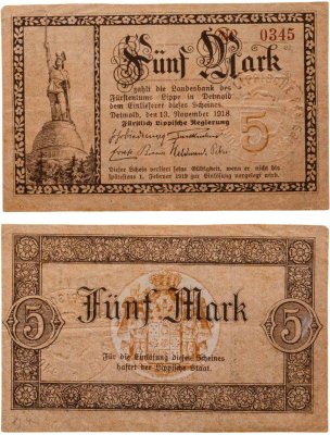 купить Германия 5 марок 1919 (1918) Липпе Детмольд