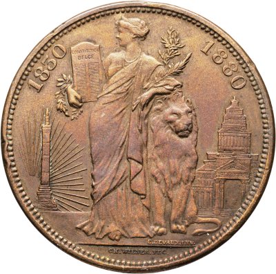 купить Бельгия 5 франков 1880 "50 лет независимости Бельгии" медная версия