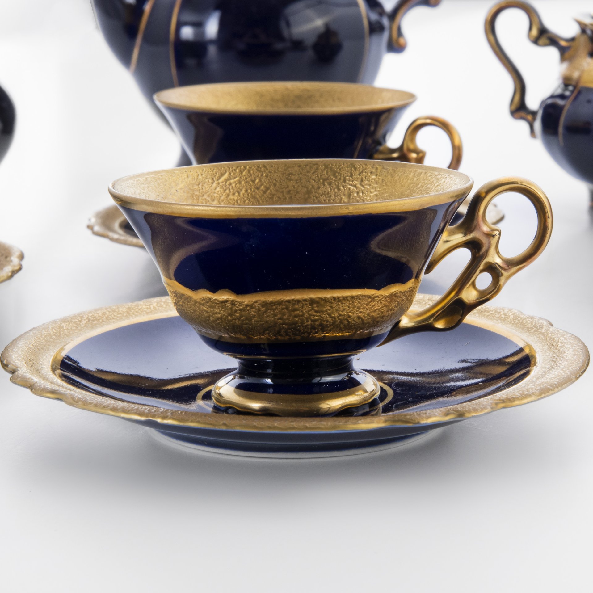 Кофейный сервиз на 4 персоны (11 предметов), фарфор, кобальт, золочение ...