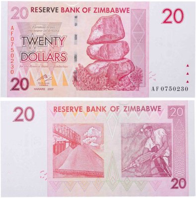 купить Зимбабве 20 доллар 2007 год Pick 68