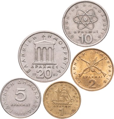купить Греция набор из 5 монет (от 1 до 20 драхм) 1976-1986