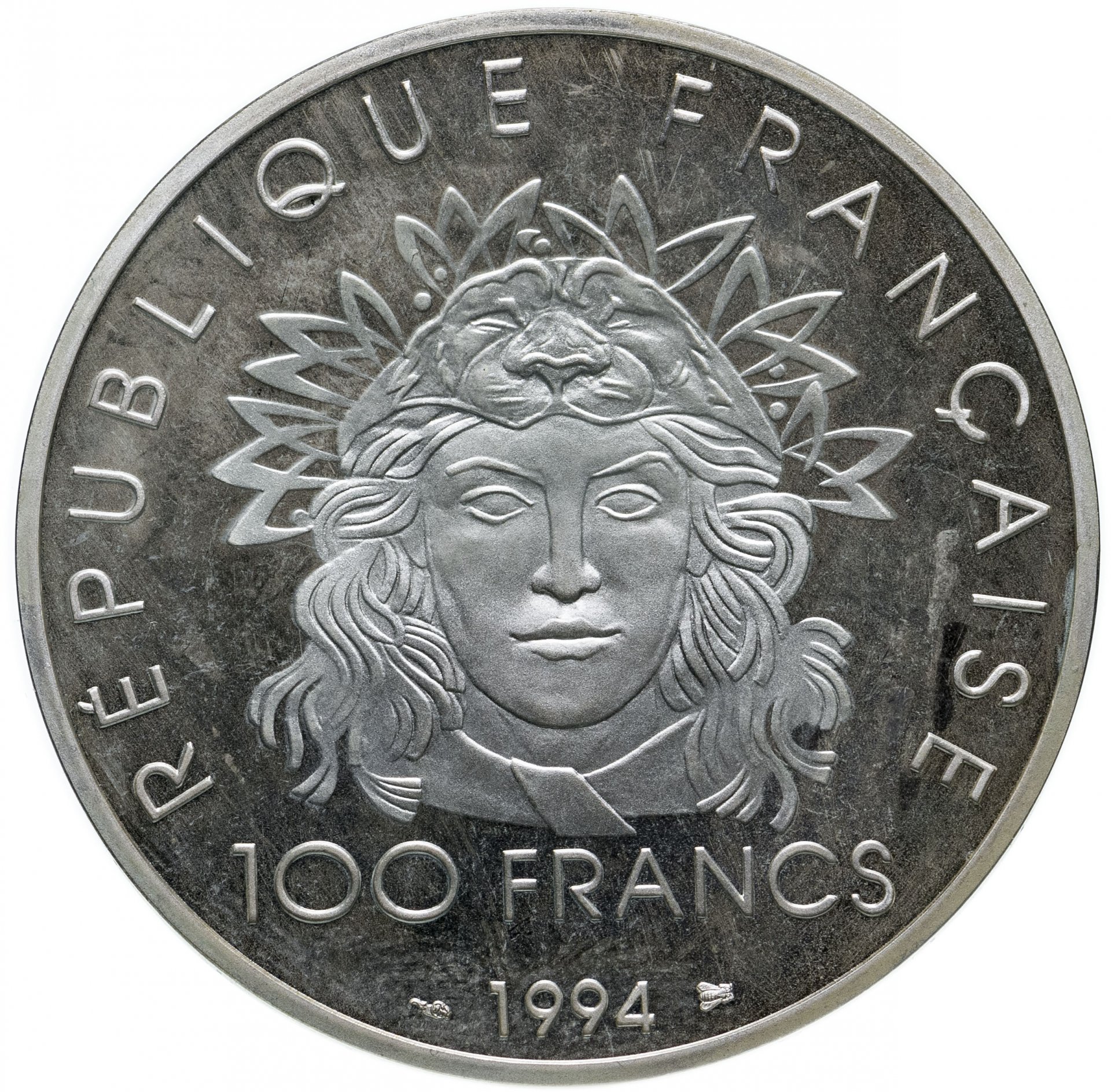 Монета Франция 100 франков (francs) 1994 XXVI летние Олимпийские Игры,  Атланта 1996 - Метание диска стоимостью 4492 руб.