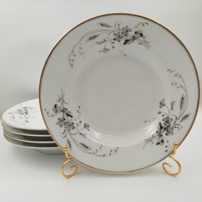 купить Набор из 5-ти суповых (глубоких) тарелок, украшенных цветочным декором, фарфор, роспись, золочение, Западная Европа, 1890-1920 гг.