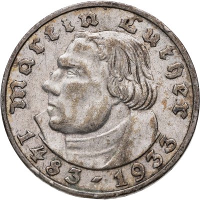 купить Германия (Третий рейх) 2 рейхсмарки (reichsmark) 1933 F 450 лет со дня рождения Мартина Лютера