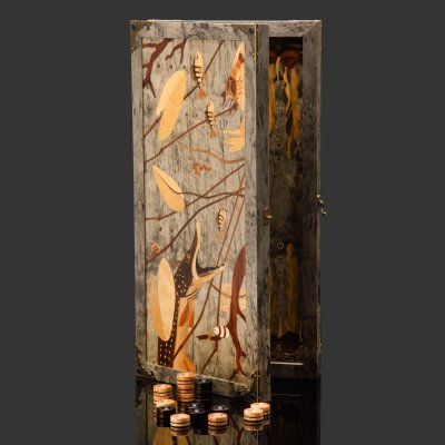 купить Нарды "Щука" (Рыбалка), дерево, карельская береза, морение, шлифовка, лак, инкрустация, перламутр, Российская Федерация, 2025 г.