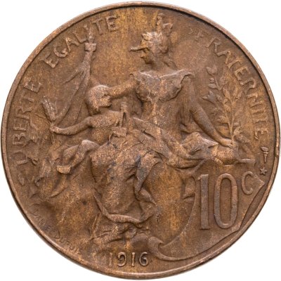 купить Франция 10 сантимов (centimes) 1916, знак монетного двора: "★" - Мадрид