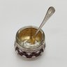Купить Солонка с декором в виде чешуи и ложечкой, мельхиор (медь-никель), эмали, стекло, Мстерская художественная фабрика  «Ювелир», СССР, 1970-1990 гг.