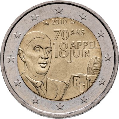 купить Франция 2 евро 2010 "70 лет речи Шарля де Голля"