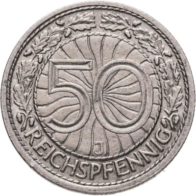 купить Германия 50 рейхспфеннигов (reichspfennig) 1927, знак монетного двора "J" — Гамбург