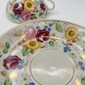 Купить Пара чайная с двусторонним расписным цветочным декором в русском стиле, фарфор, роспись, золочение, Фарфоровый завод «Пролетарий» (Бронница, Мста), СССР, 1953-1958 гг.