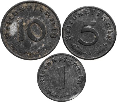 купить Германия набор 1,5,10 рейхспфеннигов 1943, двор "А"
