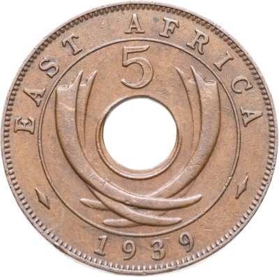 купить Британская Восточная Африка 5 центов (cents) 1939 H знак монетного двора: "H" - Хитон, Бирмингем