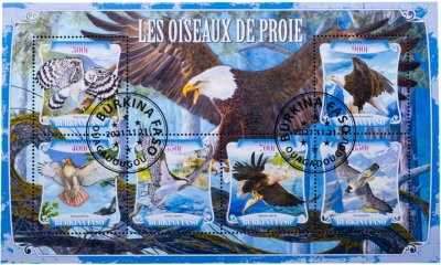 купить Буркина Фасо марки квартблок "Фауна. Птицы. Орлы" 2021