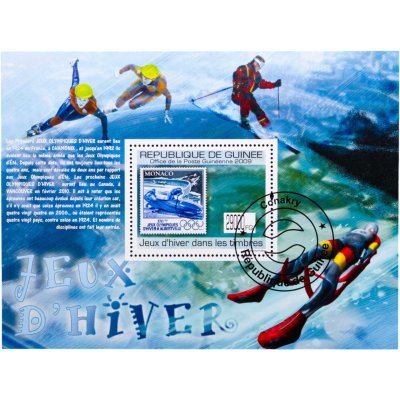 купить Гвинея марки 1 квартблок "Зимние виды спорта" 2009