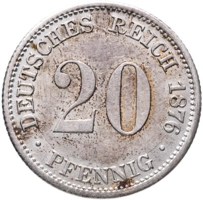 купить Германская империя 20 пфеннигов (pfennig) 1876, знак монетного двора: "D" - Мюнхен