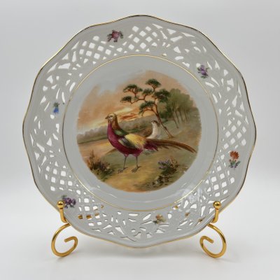 купить Сухарница с прорезным бортом и изображением фазанов, фарфор, деколь, золочение, Carl Schumann, Arzberg, Bavaria, Германия, 1945-1950 гг.