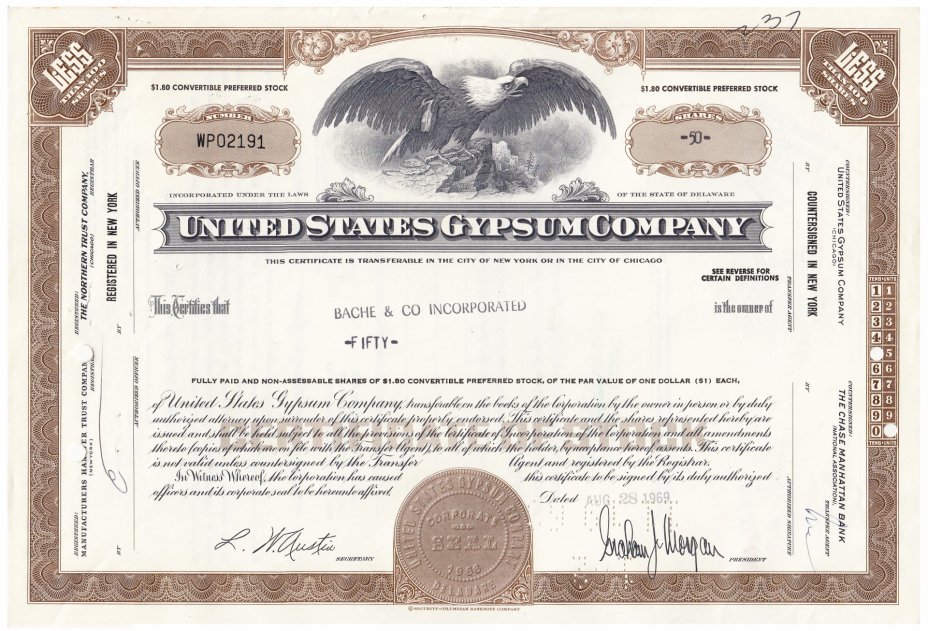 купить Акция США United States GypsumCompany 1969 г.
