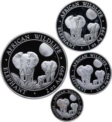 купить Сомали 2014 набор из 4-х монет "Африканская фауна: слон", в футляре с сертификатом