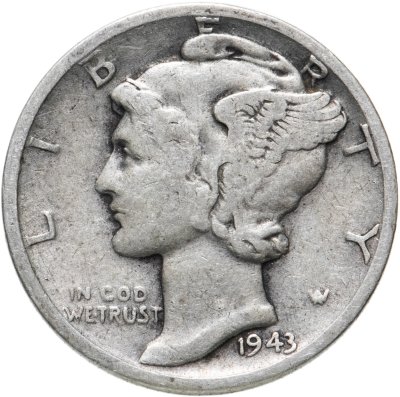 купить США 10 центов (дайм, one dime) 1943 Mercury Dime (дайм «Меркурий») знак монетного двора D - Денвер