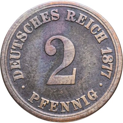 купить Германия 2 пфеннига (pfennig) 1877 A знак монетного двора: "A" - Берлин