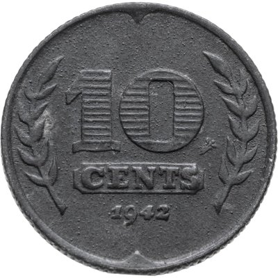купить Нидерланды 10 центов (cents) 1942 цинк (аверс - три тюльпана)