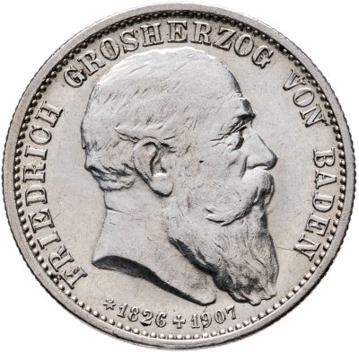 купить Германская Империя, Баден 2 марки (mark) 1907 "Смерть Фридриха I (1826-1907)"