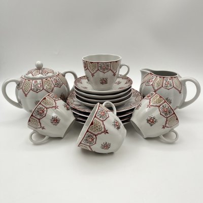 купить Сервиз кофейный "Фриз" на 4 персоны (14 предметов), фарфор, деколь, Ленинградский фарфоровый завод (ЛФЗ), СССР, 1970-1991 гг.