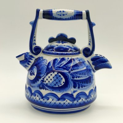 купить Чайник заварочный "Петушок" с цветочным декором, фарфор, роспись, Шекма-Гжель (Шевлягинский завод специальной керамики), Российская Федерация, 1991-2015 гг.