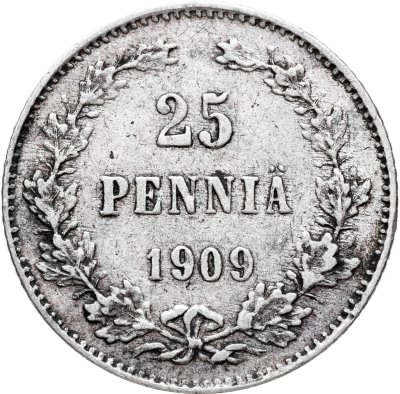 купить 25 пенни 1909 L, монета для Финляндии