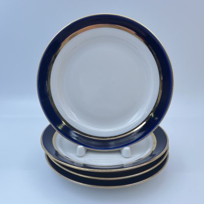 купить Набор из 4-х пирожковых тарелок, украшенных ленточным орнаментом, фарфор, крытье, деколь, Дулевский фарфоровый завод (Дулёво), СССР, 1990 г.