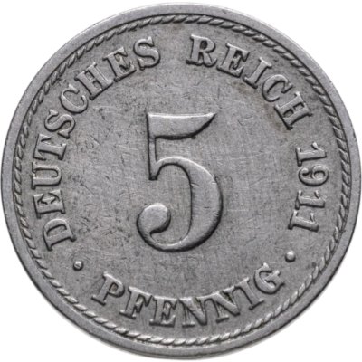 купить Германия 5 пфеннигов (pfennig) 1911, знак монетного двора: "A"