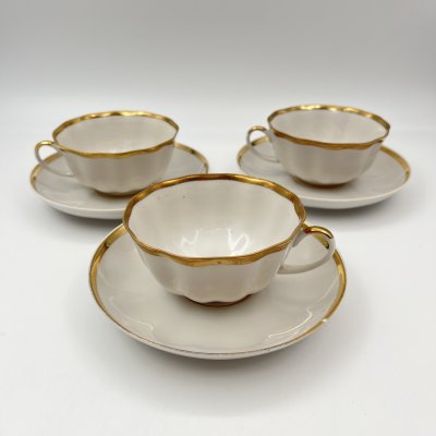 купить Набор из 3-х чайных пар с лакончиным декором, фарфор, золочение, Дулевский фарфоровый завод (Дулёво), СССР, 1989 г.