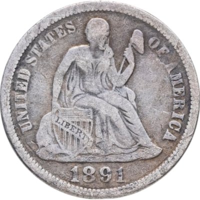 купить США 10 центов (дайм, one dime) 1891 "Seated Liberty Dime" знак монетного двора: "O" - Новый Орлеан