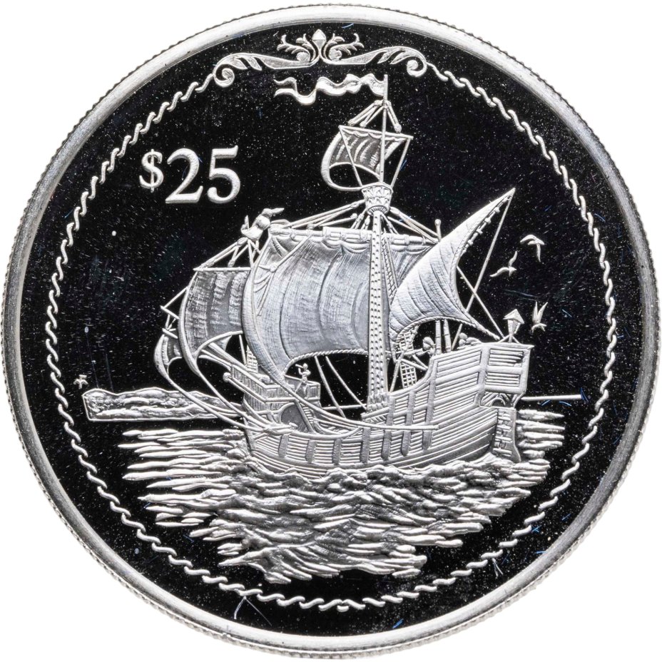 Купить Британские Виргинские острова 25 долларов (dollar) 1992 "500 лет Открытию Нового Света. Корабль и земля на горизонте"